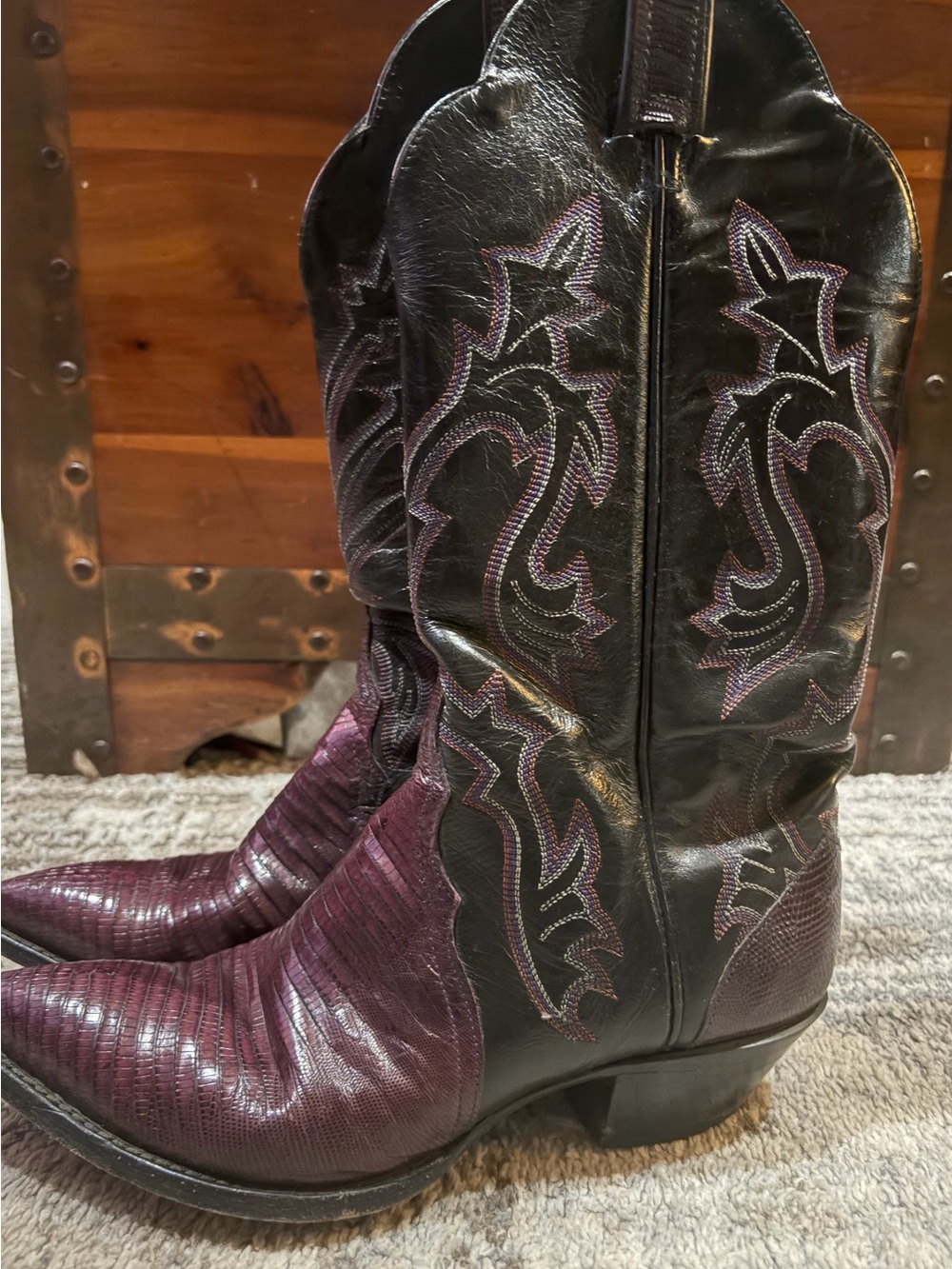 Tony Lama Black and Violet Lizard-Embossed women’s Cowboy Boots